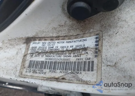 1997 Toyota Corolla Dx из США, поврежденный, VIN 1NXBB02E2VZ622607